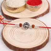 Dual Side Design Lord Ganesha and Lord Kuberji Silver Design Rudraksha Rakhi